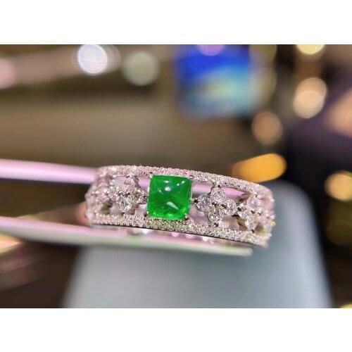 H701 Emerald Ring 0.42ct Pure 18K Gold Jewelry Colombia Vivid Green Emerald Gemstone Diamond Female Rings for women Fine Ring