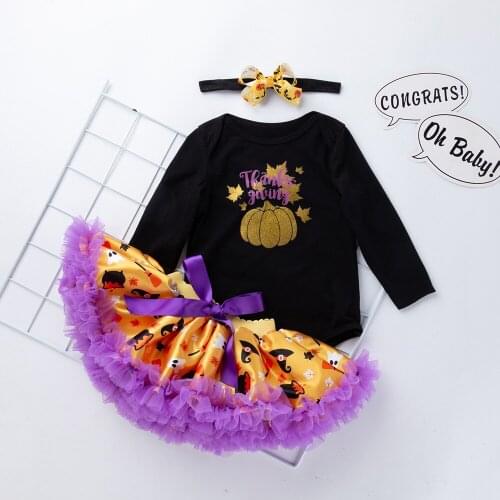 3 PCS 0-24 Months Newborn Baby Girls Halloween Party Clothing Cotton Long Sleeve Romper Skirt Costume