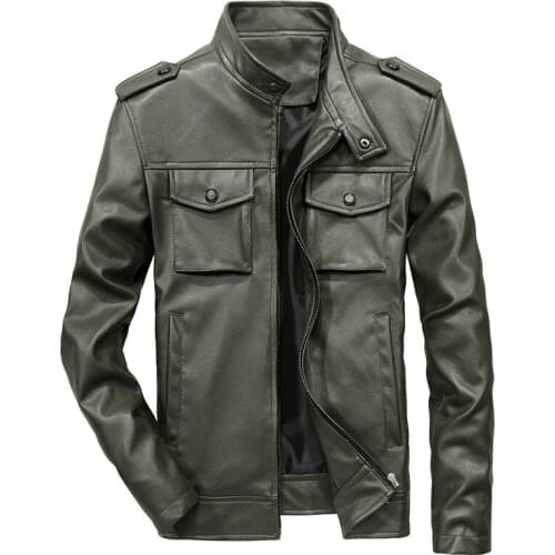 QSuper Winter And Autumn Men Leather Jacket Slim Solid Pocket PU Windbreaker Mens Coats Male Casual Brand Clothing Dropshipping