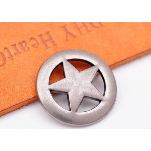 LOT 10PCS WESTERN COWBOY TEXAS STAR ANTIQUE SILVER LEATHERCRAFT CONCHOS 1" BUTTON DECORATION HORSE SADDLES SCREW BACK TACK