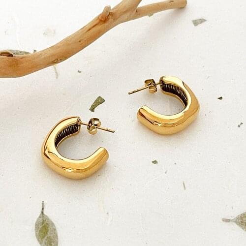 Monlansher Geometric Thick C Hoop Earrings Excellent Titanium Steel Earrings for Women French Vintage Elegant Earrings Jewelry