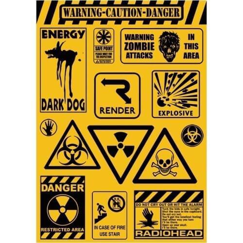 14x Sticker Warning Caution Danger A4 Size Phone iPad Tablet Laptop Luggage Skateboard Bicycle Motorcycle Auto Car Styling Decal