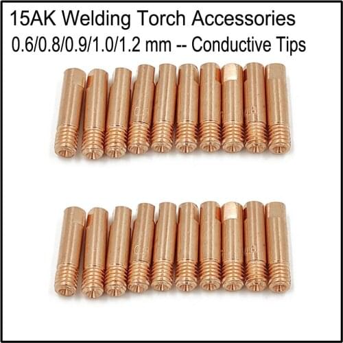 20pcs CO2 MIG Contact Tips 0.6, 0.8 ,0.9, 1.0 ,1.2 Available ) x25mm For MB15 15AK MAG MIG Welding Torch Consumables Accessories