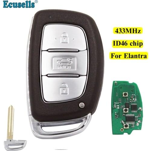 New 3 buttons Smart kwyless Remote Key Fob 433MHZ 46 Chip For Hyundai Elantra HYN14R uncut blade