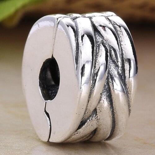 Original Vintage Etched Braided Clip Lock Stopper Beads Fit 925 Sterling Silver Bead Charm Bracelet Bangle Diy Jewelry