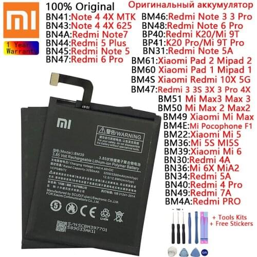 Original Battery For Xiaomi Redmi Note 3 4 4X 5 5A 6 Pro 7 3S 3X 4A 5A 5 Plus 7A 10X K20 Pro Mi 5 5S 6 6X MiA2 8 Lite 9T Pro
