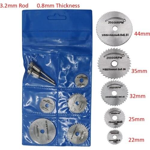 5pcs 22-44mm Saw Blades +2pcs 3.2mm Pole HSS High Speed Steel Circular Saw Blades For Metal Dremel Rotary Tool Wood Cutting Saw