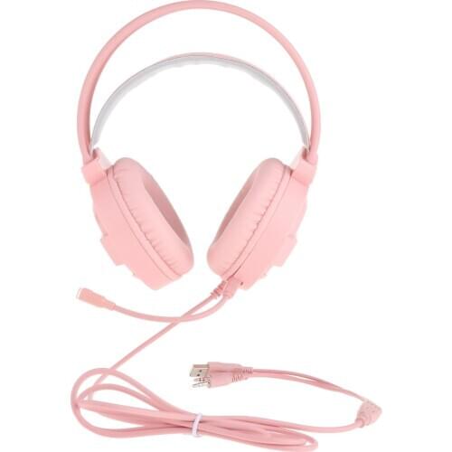Professional Pink Over Ear Gaming Headset Headphone 7.1 Sound Track with LED Light for Gamer