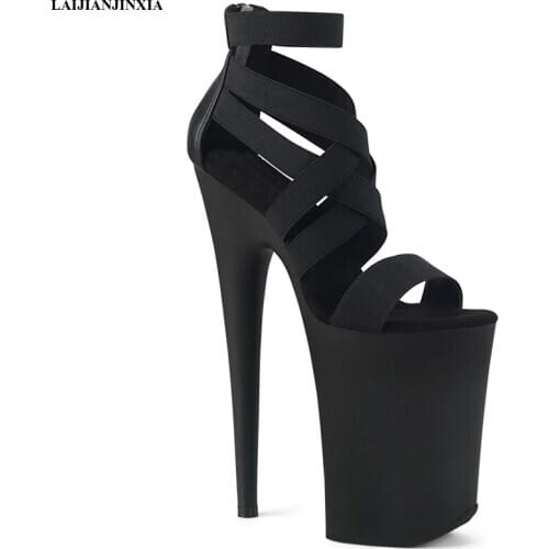 LAIJIANJINXIA New Summer womens Sandals black stiletto 9 inch high heel Shoes sexy stage show banquet nightclub sandals