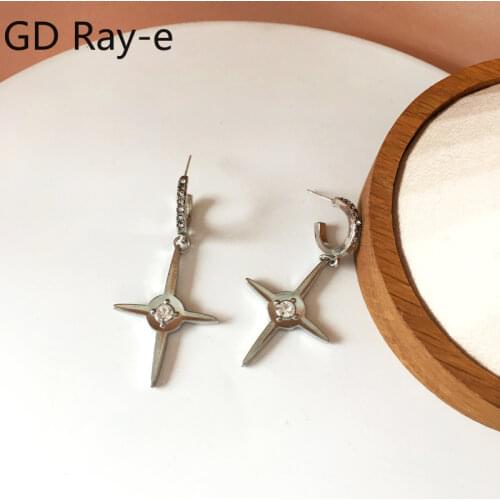 Korean Fashion Hip Hop Ear Cuff Punk Style Gothic Diamante Cross Charm Simple Mini Hoop Cross Dangle Earrings 1719Y