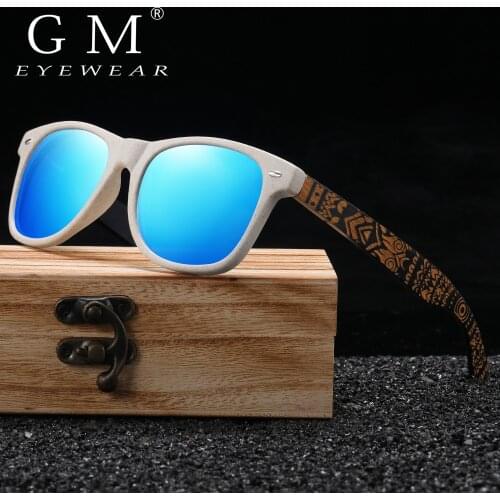 GM Natural Bamboo Fashion Wooden Sunglasses Handmade Polarized Mirror Coating Lenses With Gift Box Temple Pattern Sunglasses