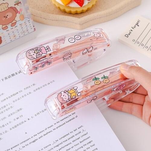 1set Transparent Staple Stapler Cute Hand-held Large Standard Staplers Stationary Staples Binding Paper Supplies Office School