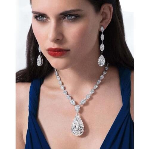 Super Luxury 925 Sterling Silver Tennis Necklace Female 18*29 MM Pear Cut Very Shiny Simulation Diamond Jewelry