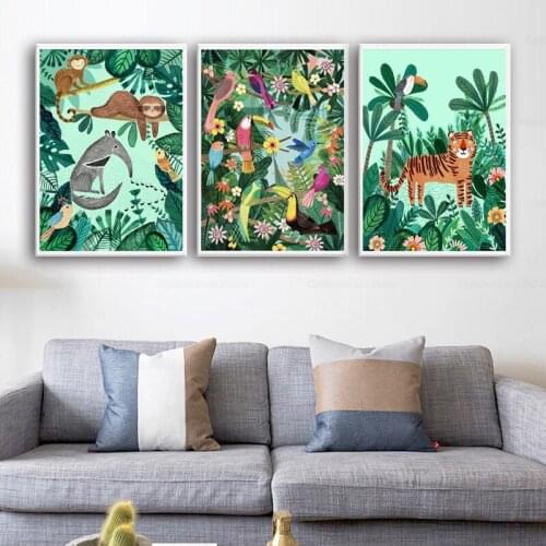 Tiger Panda Leopard Parrot Jungle Nordic Posters and Prints Wall Art Canvas Painting Wall Pictures for Living Room Home Decor