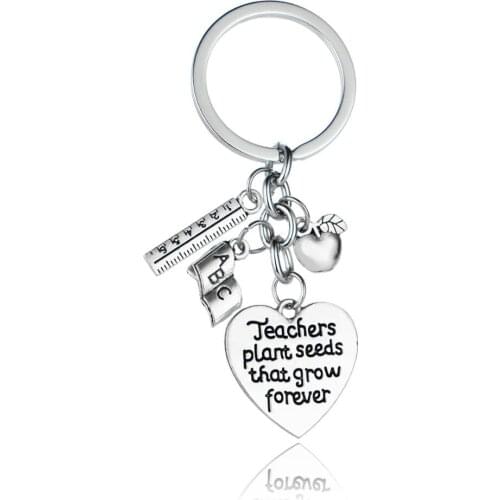 Teachers Plant Seeds That Grow Forever Keychains Thank You Gifts Love Heart Pendant Key Chains Rings Women Men Keyrings Jewelry
