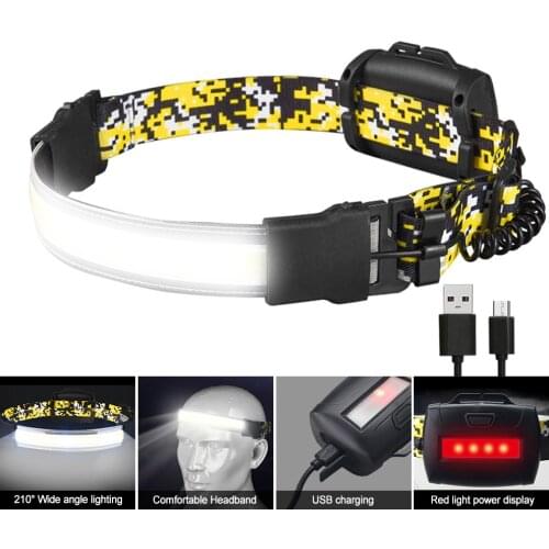 Waterproof USB Rechargeable Headlight 3 Speed COB Floodlight Head Torch with Built-in Battery for Outdoor Camping