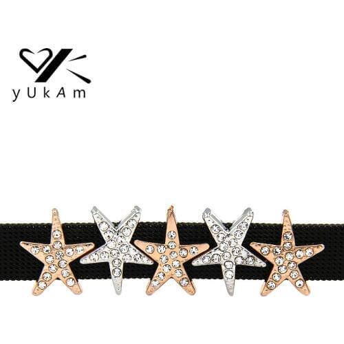YUKAM Rhinestone Starfish Sea Star Slide Charms Keeper for Stainless Steel Mesh Keeper Bracelets Keys Jewelry Making Accessories