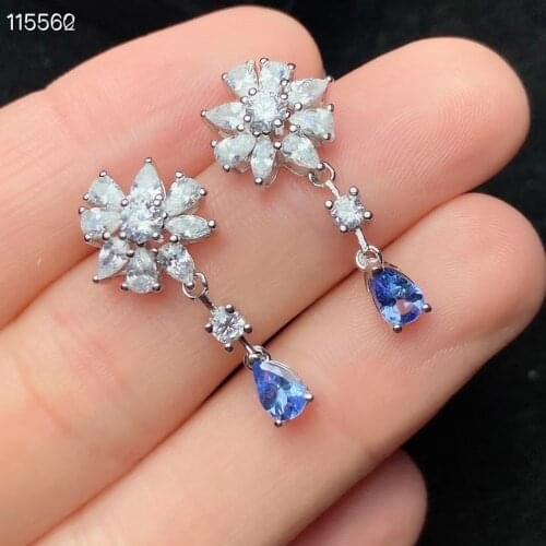 CoLife Jewelry Gemstone Drop Earrings for Wedding 4mm*6mm Natural Tanzanite Eardrop 925 Silver Taznanite Jewelry Gift for Woman