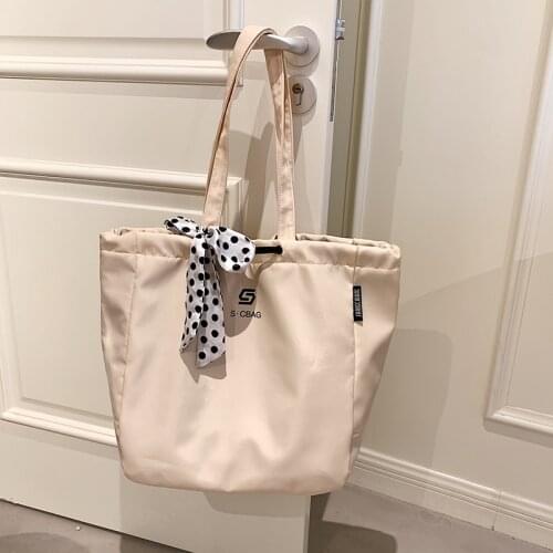 Women Shoulder Shopper Bag for Ladys 2021 Large Capacity Nylon Waterproof Handbags Students Tote Book Bags with Silk Scarf