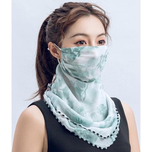 Women Summer Chiffon Face Scarf Cover Floral Print Sunscreen Dustproof Breathable Cycling Outdoors Multifucntional Neck Gaiter