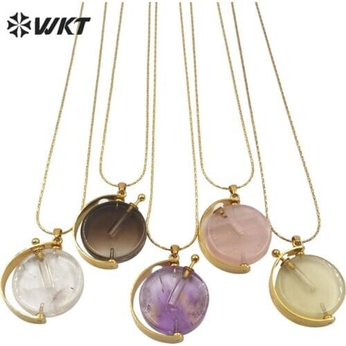 WT-N1205 Amazing women fashion gold bezel natural stone perfume bottle necklace new whirling pendant necklace