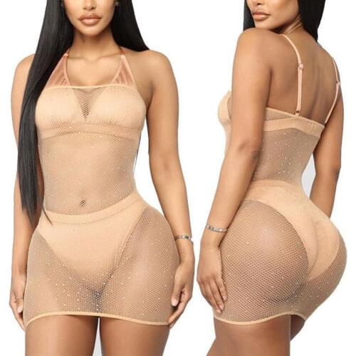 Women Sexy Mini Dress Mesh Fishnet Bodystockings Lingerie Ultrathin Sleepwear