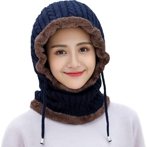 3 In 1 Unisex Winter Knitted Beanie Hat Women Warm Fleece Lining Cap Scarf New