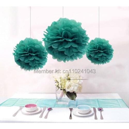15pcs 25cm(10inch) Teal Green Tissue Paper Pom Poms Wedding Party Decoration, Paper Flower Ball Home Decoration