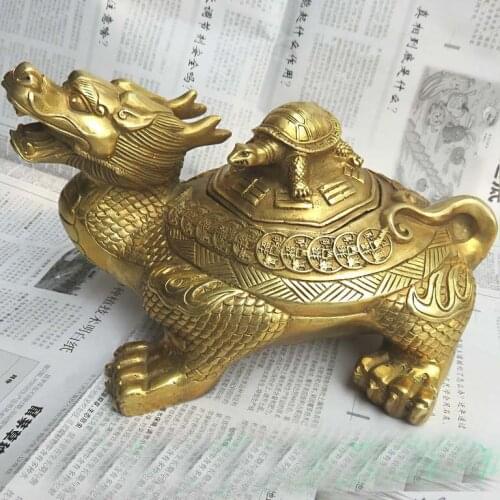2021 Southeast Asia Good luck Dragon turtle copper Ashtray HOME Company shop Mascot Eight Diagrams FENG SHUI art statue