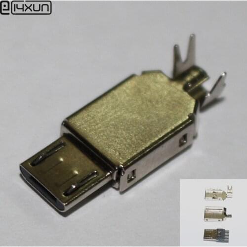 5sets Micro USB 5PIN Welding Type Male Plug Connectors Charger 5P USB Tail Charging Socket 3 in 1 Metal Plug