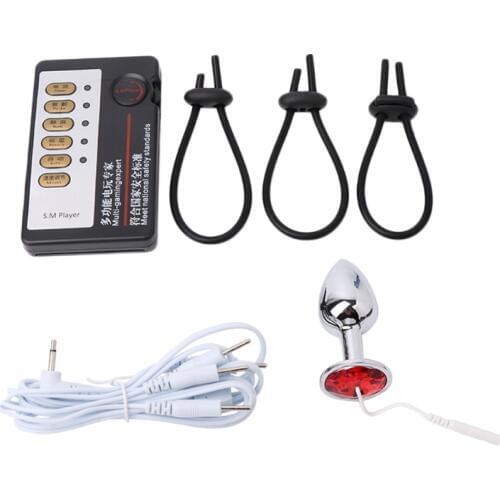 6pcs/Set size Plug Penis Ring Electric Shock Host and Cable Electro Shock Sex Toys Electro Stimulation Sex Toys for men