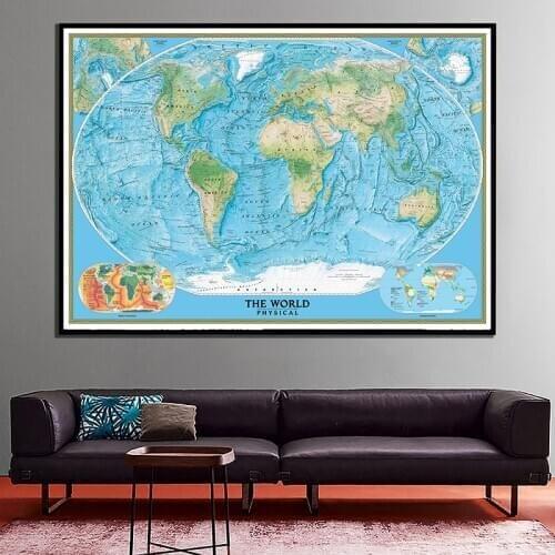 84x59cm The World Physical Map with World Tectonics and Climate Unframe World Map Wall Decor Poster