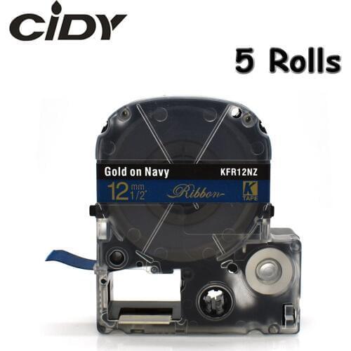 CIDY 5pcs Satin Ribbon 12mm*5M Gold on Navy label tape SFR12NZ Christmas Wedding Decorative Gift Wrapping Belt for LW300 LW400