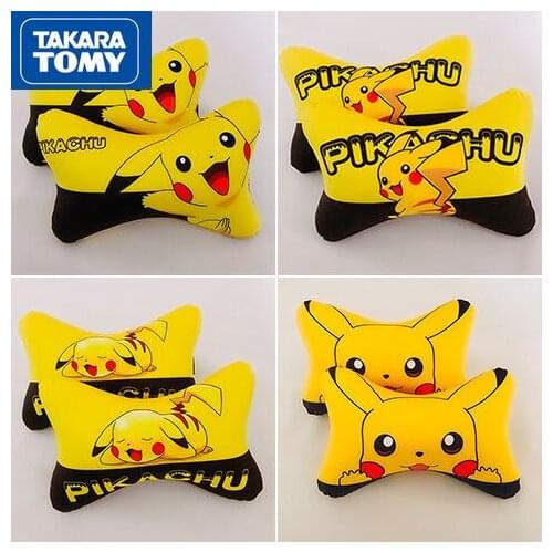 TAKARA TOMY Pokemon Pikachu Car Headrest Cartoon Headrest Cartoon Cute Creative Neck Guard Car Four Seasons Pillow