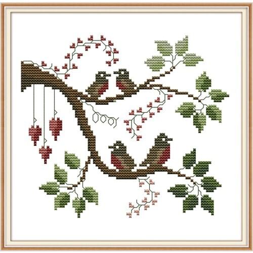 Four little birds cross stitch kit aida 14ct 11ct count print canvas cross stitching kits needlework embroidery DIY handmade