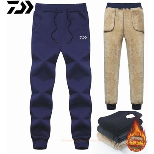 Daiwa New Thicken Sweatpants Winter Mens Plus Velvet Padded Trousers Large Size Fishing Warm Pants Solid Outdoor Sports L-8XL