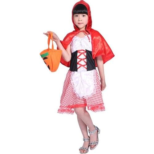 Halloween Kids Cute Fancy Dress Little Red Riding Hood Costume cosplay Party Outfit With Shawl For Primary Children