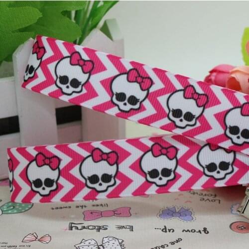 DHK 7/8'' 5yards chevron monster skull printed grosgrain ribbon hair bow diy party decoration OEM Wholesale 22mm E591