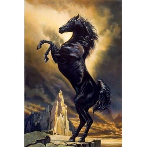 Div 5D Black Dark Horse Mountain Full Diamond Painting cross stitch kits art High Quality Animal 3D paint by diamonds
