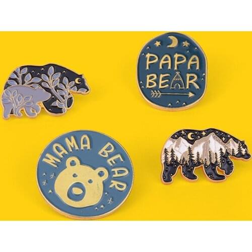 Scenery Bear Enamel Pin Forest Moon Stars Brooches Decoration on Hat Backpack Clothes Badge Amusing Gift for Women Men Custom