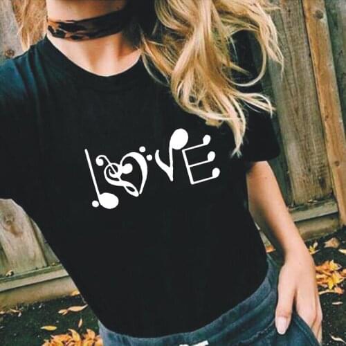 Summer Short Sleeve Harajuku Tee Shirt Femme Music Lover Gift Casual Fashion Love Music Heart T Shirt Women Tops Camiseta Mujer