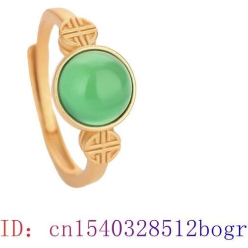 Green Jade Ring Gifts Chalcedony Amulet 925 Silver Charm Gemstone Fashion Women Jewelry Zircon Natural Crystal