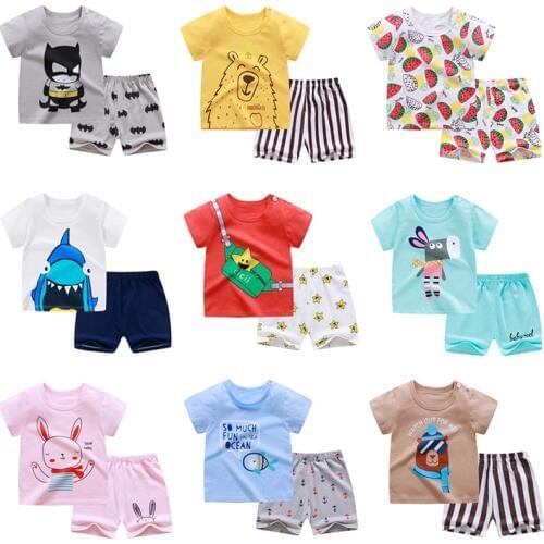 2PCS Outfits Summer Newborn Baby Boy Clothes T-Shirt+Waves Print Shorts Summer Baby Girls Casual Clothes Kids Sport Set