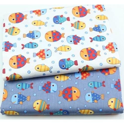 50*160CM Cartoon Fish Printed Cotton Fabric Handmade Sewing Materials For Home Textile Kids Quilting Bedding Making All Seasons