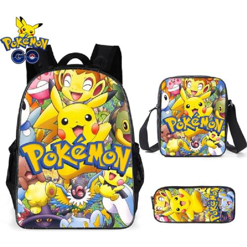New Anime Pokemon Pikachu Backpack Laptop School Bag for Boys Cartoon Pencil Case Kawaii Anime Bag School Supplies Kids Gifts