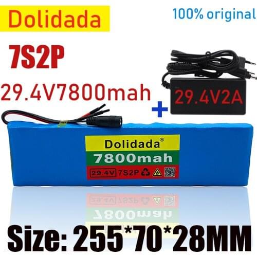 New 7s2p 29.4V 7800mah Li ion battery pack with 20A balanced BMS for electric bicycle scooter electric wheelchair + Charger