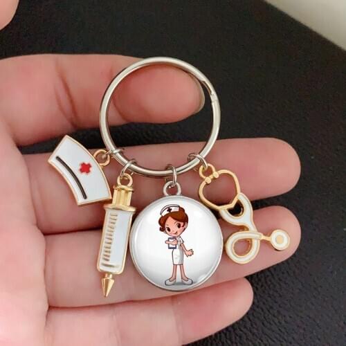 New nurse medical syringe stethoscope image keychain jewelry Thanksgiving gift keychain, suitable for nurses and doctors