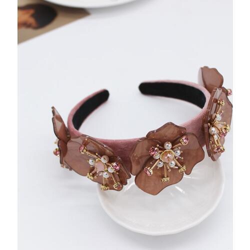 Baroque Headband Acrylic Large Flower Geometric Ball Headband Big flower two-color luxury rhinestone headband 828