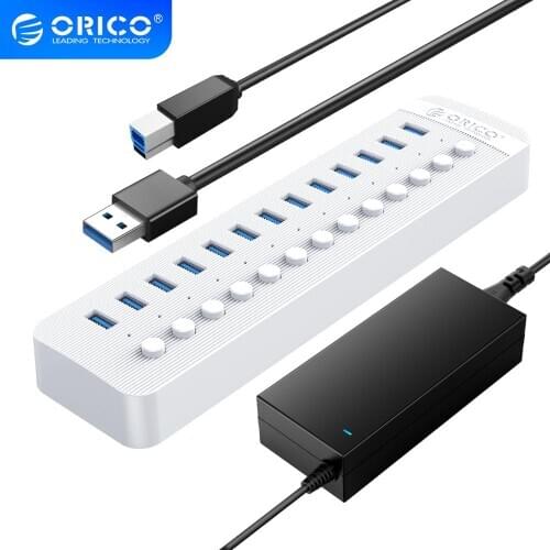 ORICO 13 Ports Powered USB 3.0 HUB BC1.2 Charger USB3.0 HUB With Individual On/Off Switches and 12V/5A Power Adapter For Desktop