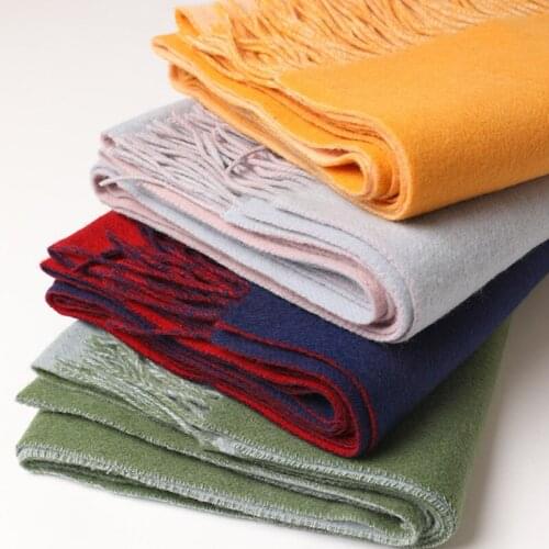 Autumn winter2020new fashion double-sided two-color Wool Womens scarf thickened and warm with Plaid Wool and shawl couple scarf